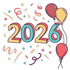 Festive 2026 Celebration with Balloons and Confetti