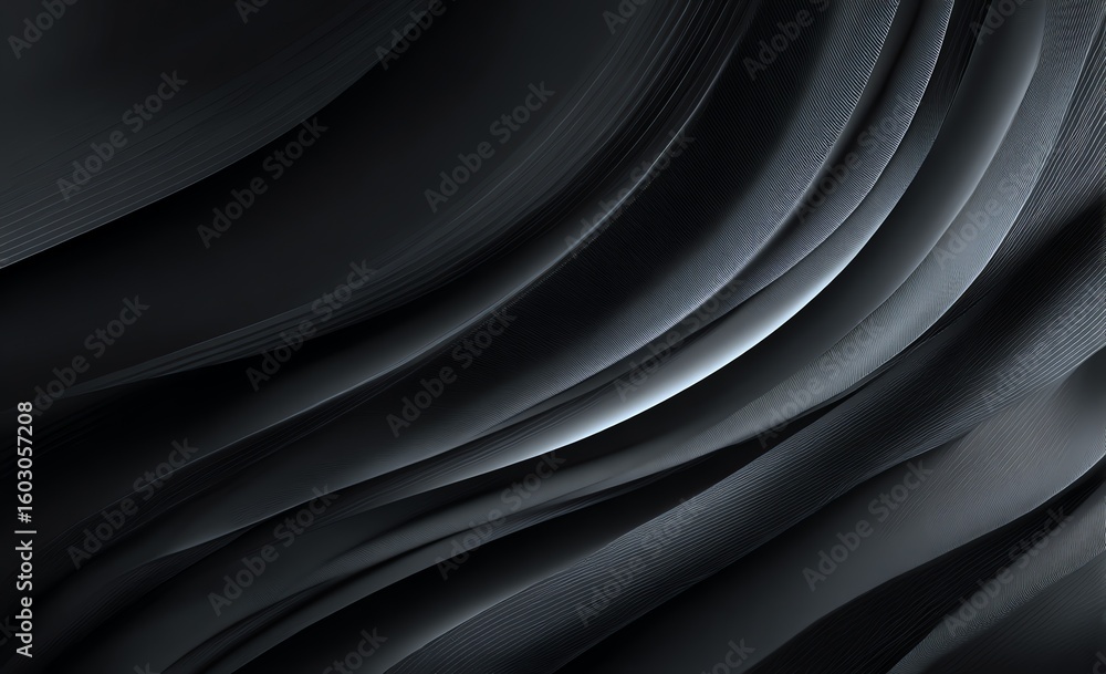 Poster an alluring symphony of black lines in a digital art piece, where subtle gradients and flowing curve