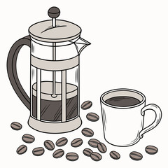 French press coffee cup and beans coffee beans beverage