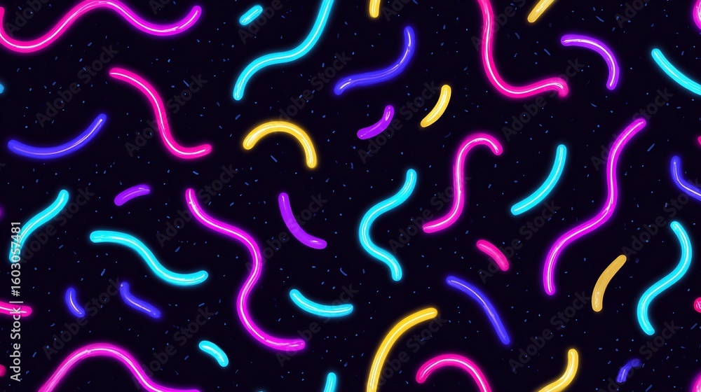 Aufkleber retro neon curves pattern on dark background with scattered tiny dots texture