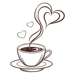 Coffee cup with heart shaped steam saucer