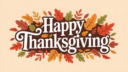 Festive happy thanksgiving greeting with a vibrant border of colorful autumn leaves and fall foliage