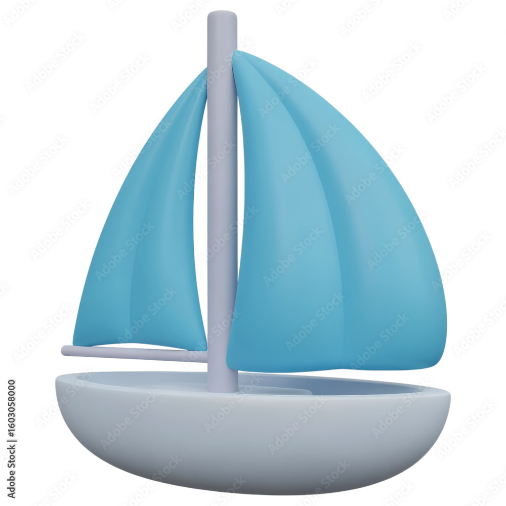Poster 3d render: sailboat icon - perfect for website, app, and game design isolated on transparent backgro