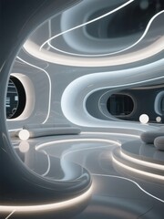Futuristic Interior with Curved Architectural Elements and Ambient Lighting