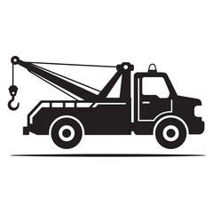 Naklejka premium A classic black and white tow truck illustration suitable for transportation safety and vehicle recovery or assistance services vintage art.