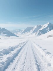 Snowy Mountain Road with Clear Blue Sky