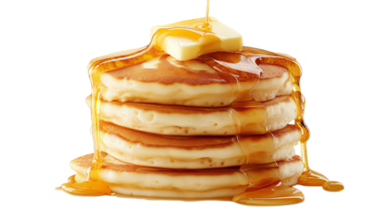 Pancakes Stacked High with Butter and Dripping Syrup