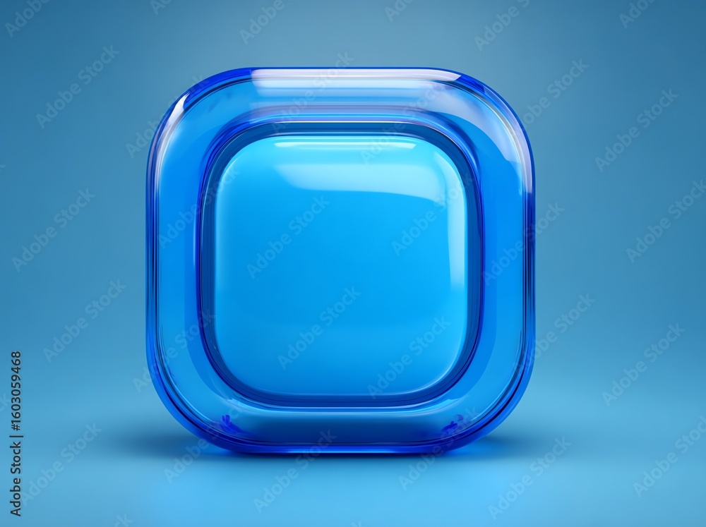 Poster a luminous, rounded square icon in shades of blue against a soft, matching backdrop, showcasing a mo