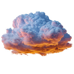 Fluffy cloud isolated on transparent background with sunset colors