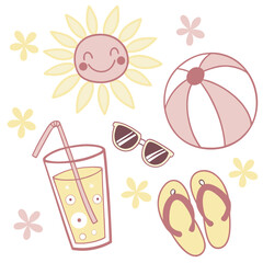 Happy sun drink sunglasses flip flops beach ball flowers