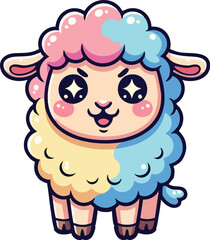 Fototapeta premium Cute Colorful Cartoon Sheep Character – Adorable Kawaii Lamb Illustration for Kids and Pastel Designs