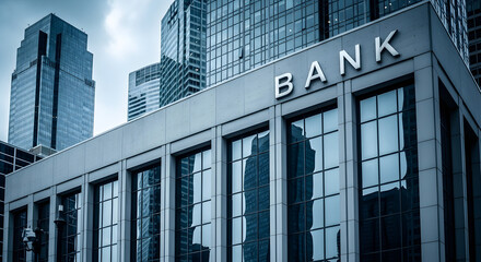 Naklejka premium Modern Bank Building in Urban Financial District