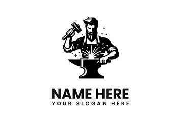 Blacksmith with Hammer Striking Anvil Sparks Flying Creating Metalwork.