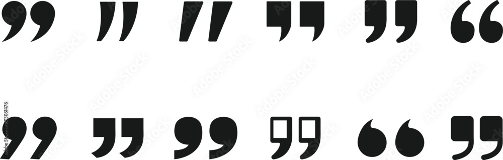 Fototapete quotation mark icon set – eight minimalist black silhouettes featuring double and single quotes in v