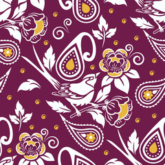 Swallow fabric pattern with Botanical floral ethnic motif