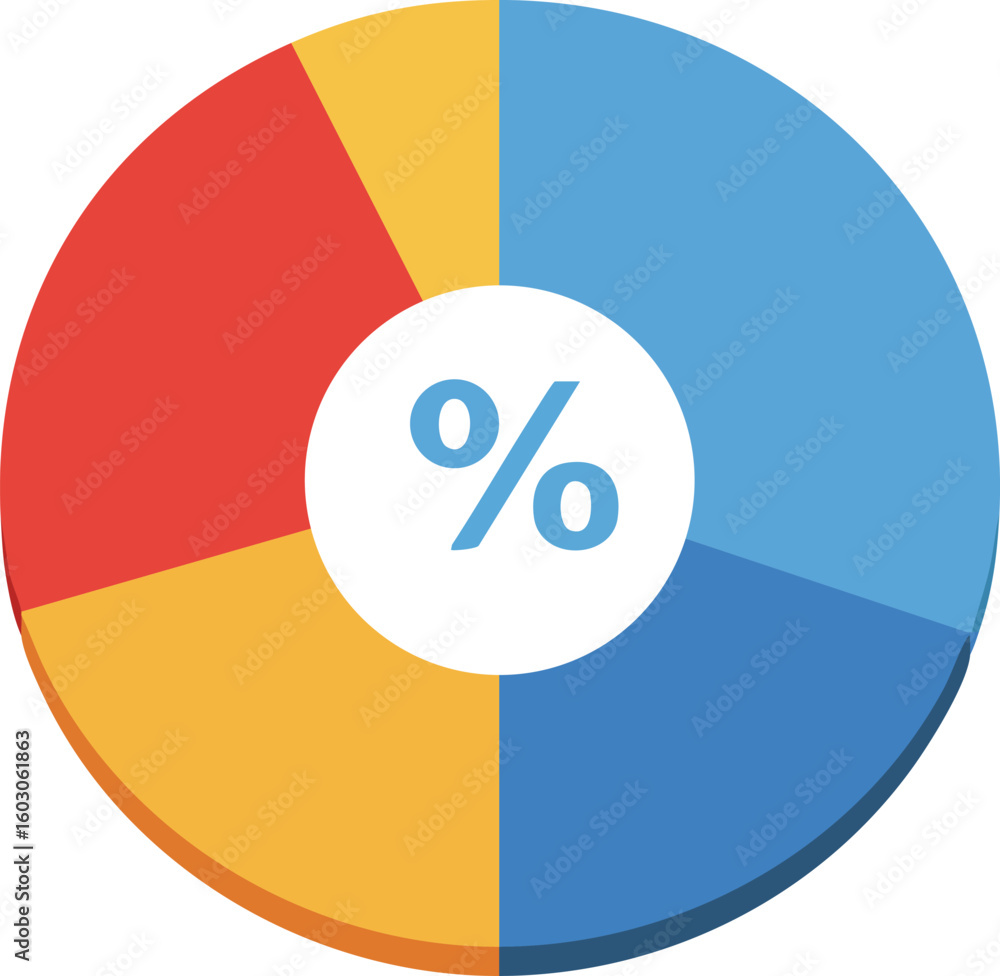 Aufkleber percentage pie chart infographic with blue red and orange segments for data visualization and statis