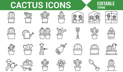 Illustrations of Cacti, Pots, Gardening Tools, and Greenhouses for Plant Lovers and Gardeners