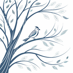 Blue bird perched on a stylized tree branch nature