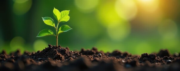 Tiny tree tenderly placed in rich soil, a shared task , global, vintage effect