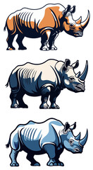 Stylized Rhino Trio in Unique Colors and Graphic Style