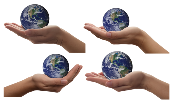 Planet earth resting in human hands symbolizing care and environmental protection
