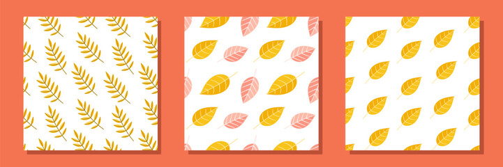Autumn leaves seamless pattern set for fall decor