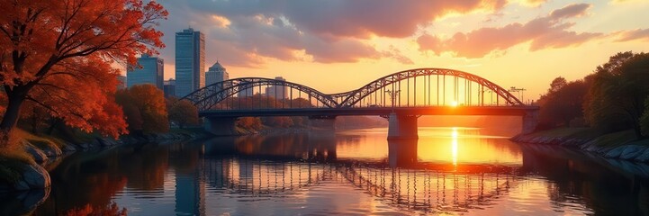 Crisp October air, Charles River Bridge glowing in late afternoon sun Vibrant colors , fall, water