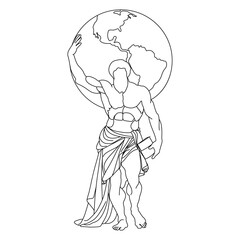 Atlas God statue line art vector design. Atlas God statue outline illustration design.