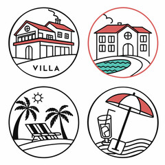 Resort villa beach vacation icons house swimming pool
