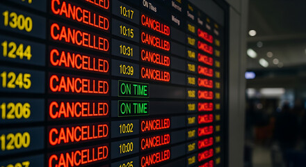 Fototapeta premium Airport Flight Cancellations: Stressful Travel Delays on Display