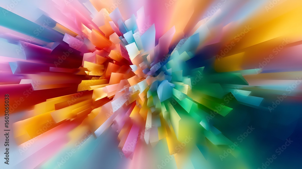 Poster vibrant abstract background with explosive burst of colorful geometric shapes