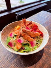 Colorful Shrimp Salad Bowl with Fresh Vegetables
