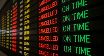 Fototapeta premium Flight Cancellations and On-Time Departures: Airport Schedule Board