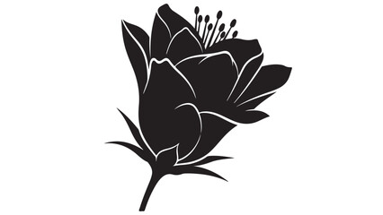 Black and White Silhouette of a Flower, Vector Illustration