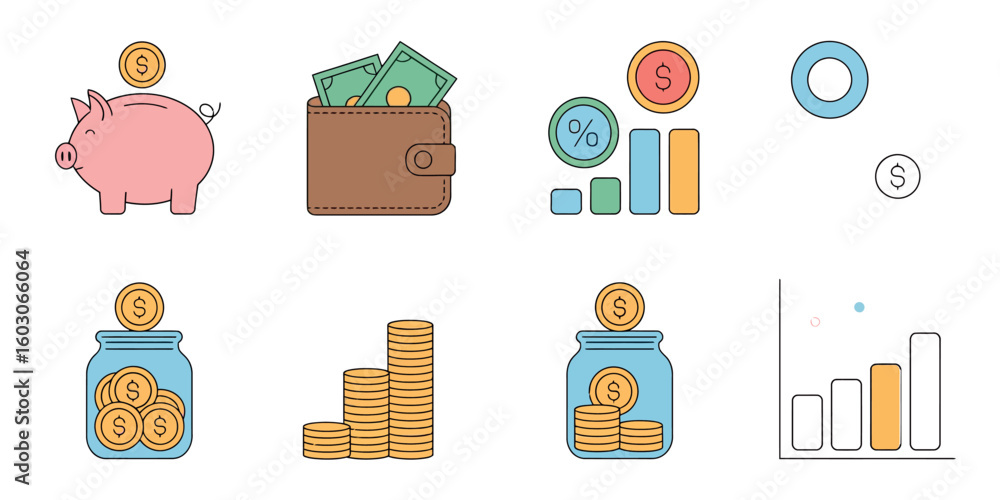 Aufkleber icon set design representing personas with colorful elements and simple shapes