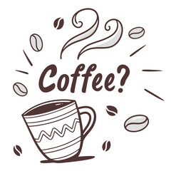 Coffee cup with steam and beans drink beverage