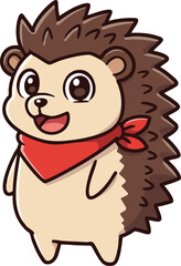Fototapeta premium Cute hedgehog wearing red scarf cartoon character vector illustration for children and nature designs
