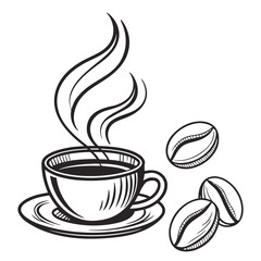 Steaming Coffee Cup and Beans saucer