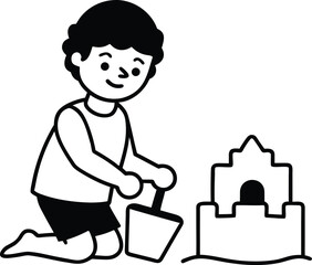 child building sandcastle line art