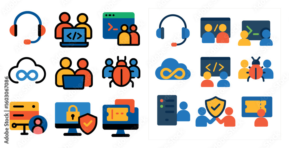 Poster variety of icons for different computer-related tasks. the icons include a laptop, a mouse, a keyboa