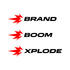 The geometric slanted explosion illustrated as a dynamic logo with a bold brand name