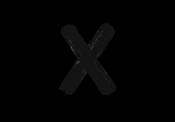 Obraz premium Bold black brush stroke letter x symbol isolated on transparent background