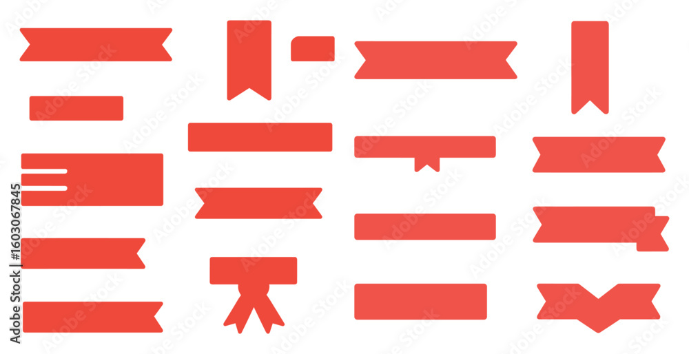 Poster collection of red ribbon shapes. these shapes are used for decoration and can be used to create a fe