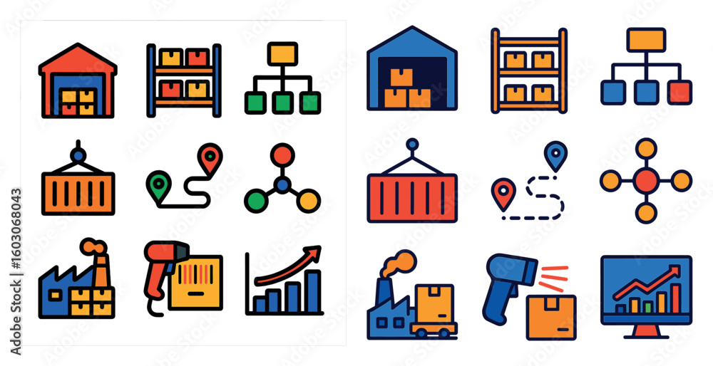 Poster the image is a collection of various icons that represent different aspects of the logistics industr