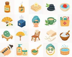 Isometric Detailed Spa Treatment and Wellness Relaxation Beauty Healthcare Illustration