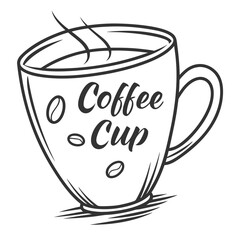 Coffee cup with steam and beans hot beverage coffee beans