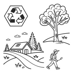 Eco friendly resort icons nature house tree person