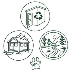 Eco resort icons nature cabin recycling paw print eco friendly
