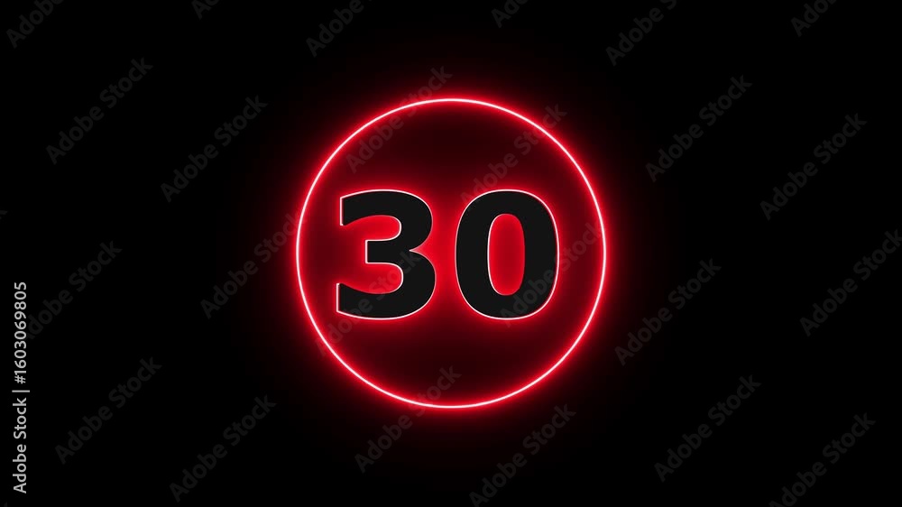 Poster neon line red color number icon animation with 30 number