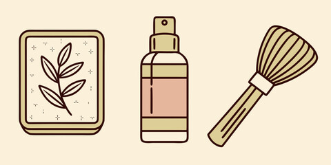 Soap bar spray bottle and makeup brush herbal leaf